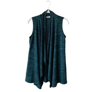 LOGO Lori Goldstein Heathered Green Waterfall Open Sleeveless Cardigan Size XXS